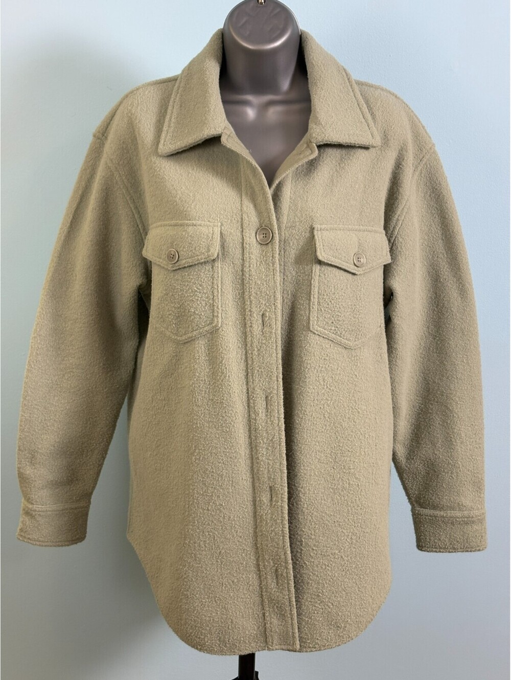 Hilary Radley Womens Medium Tan Fleece Shacket Shirt Jacket Button Front Coat